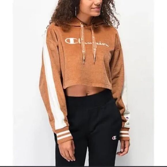 Champion Tops - 4/$25 Champion reverse weave velvet corduroy cropped hooded shirt  streetwear